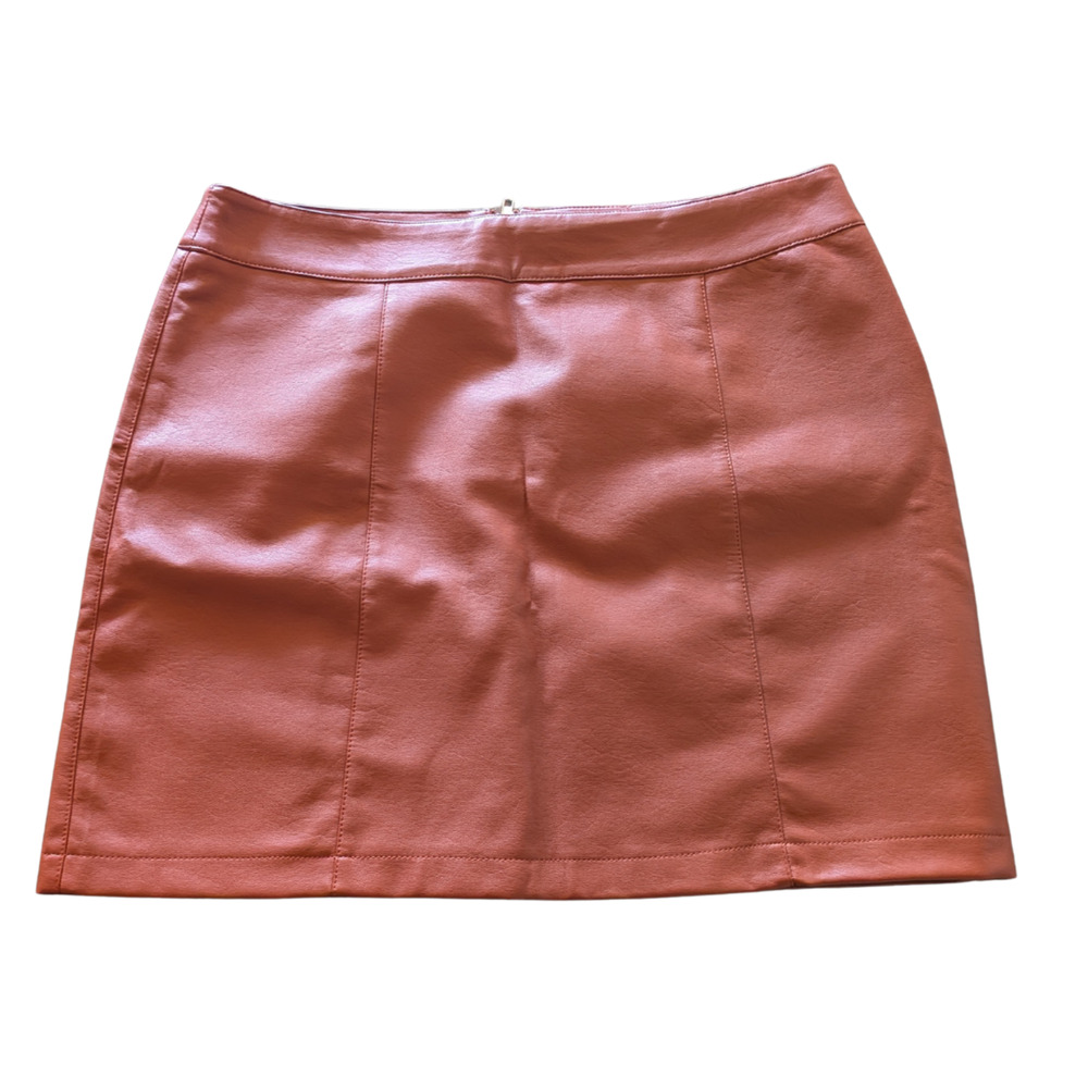 Forever 21+ Faux Leather Mini Skirt Brown Zip Back Womens Plus Size